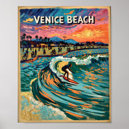 Van Gogh Venice Beach Surfa California Retro Trave Poster