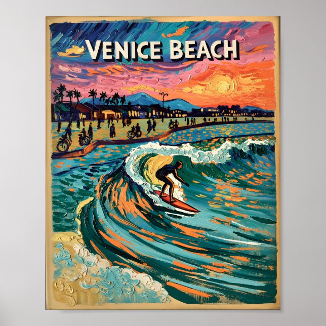 Van Gogh Venice Beach Surfa California Retro Trave Poster (Framsidan)