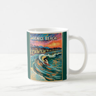 Van Gogh Venice Beach Surfing Kalifornien Retro Kaffemugg