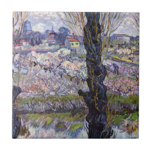 Van Gogh View Arles blommande trädgård Kakelplatta