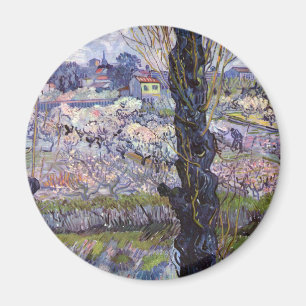 Van Gogh View Arles Blommande Trädgård Magnet