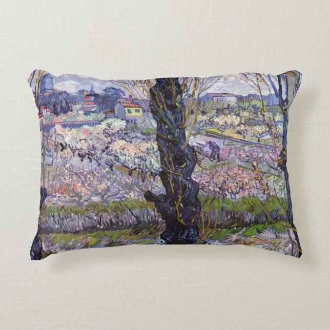 Van Gogh View Arles Blommande Trädgård Prydnadskudde (Framsidan)