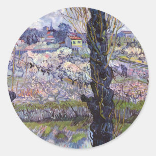 Van Gogh View Arles Blommande Trädgård Runt Klistermärke