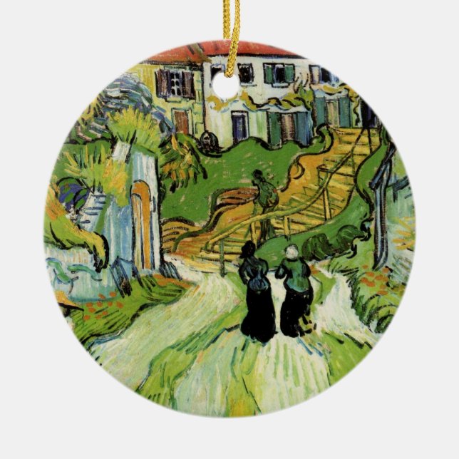 Van Gogh Village Street och Steps Auvers, Figurer Julgransprydnad Keramik (Framsidan)