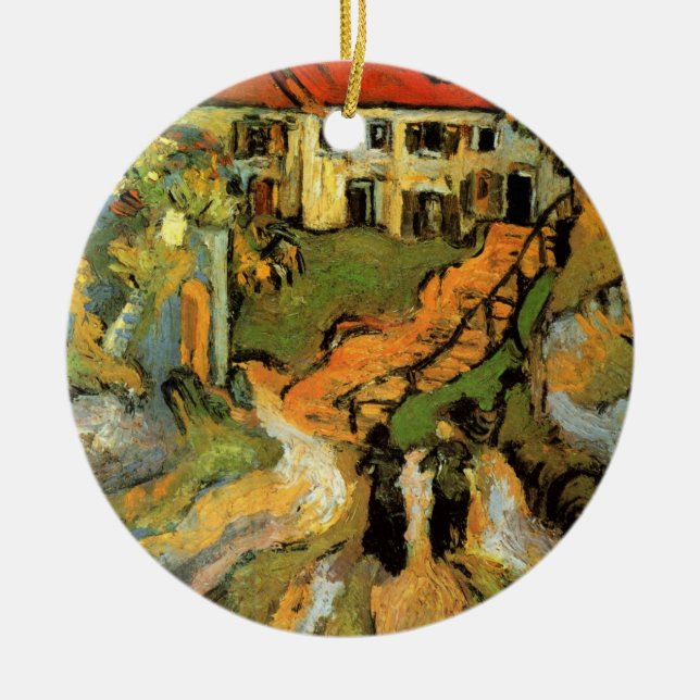 Van Gogh Village Street och Steps Auvers, Figurer Julgransprydnad Keramik (Framsidan)