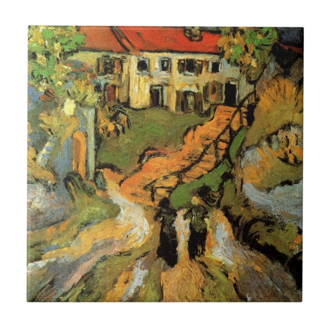 Van Gogh Village Street och Steps Auvers, Figurer Kakelplatta (Framsidan)