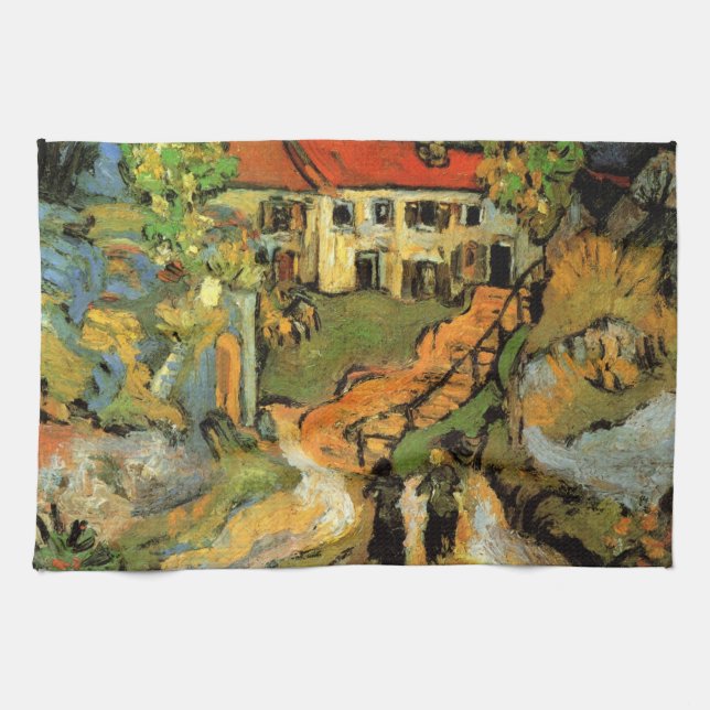 Van Gogh Village Street och Steps Auvers, Figurer Kökshandduk (Horisontell)