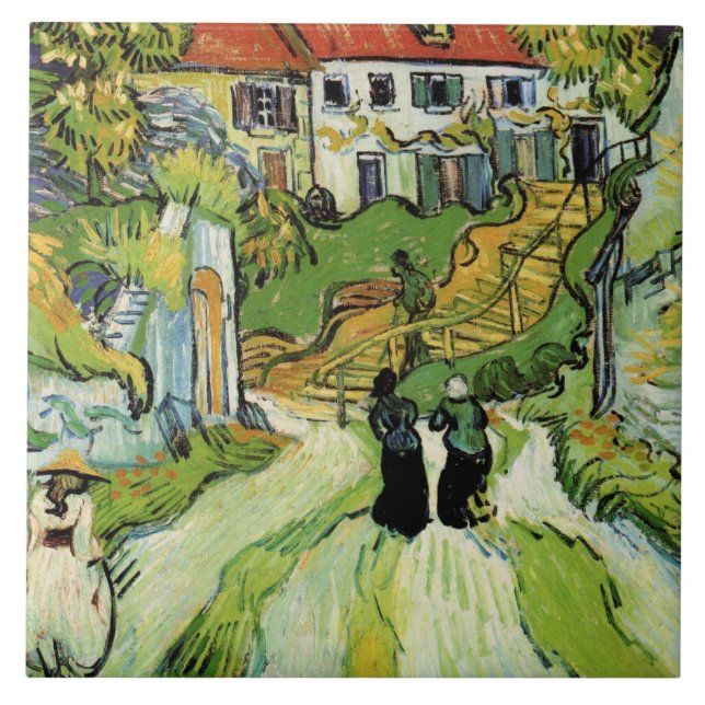 Van Gogh - Village Street och Steps in Auvers Kakelplatta (Framsidan)