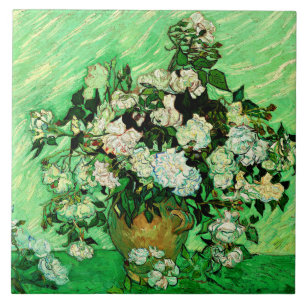 Van Gogh - Vit ros, berömd, färgning, Kakelplatta