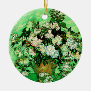 Van Gogh - Vit ros, berömd Julgransprydnad Keramik