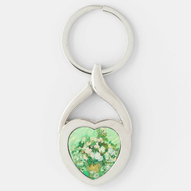 Van Gogh Vit ros Twisted Heart Silverfärgad Nyckelring (Framsidan)
