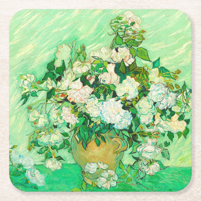Van Gogh Vit ros Underlägg Papper Kvadrat (Framsidan)