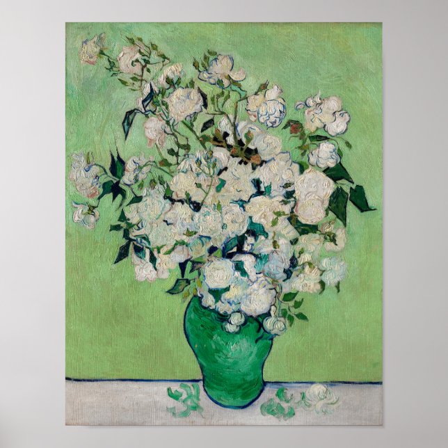 Van Gogh Vita Rosor - Smaragdvase Blommor Konst Poster (Framsidan)