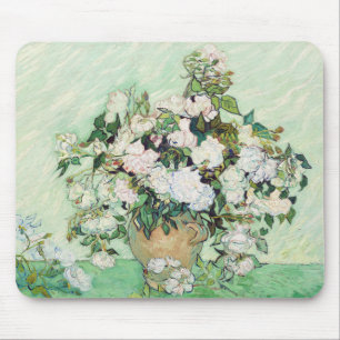 Van Gogh Vita Rosor - Vintage Mint Blommig Konst Musmatta