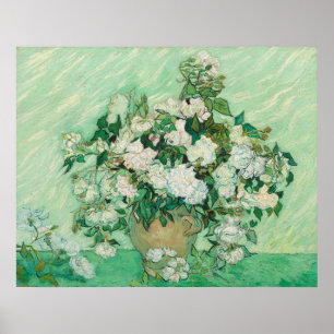 Van Gogh Vita Rosor - Vintage Mint Blommig Konst Poster