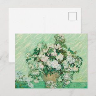 Van Gogh Vita Rosor - Vintage Mint Blommig Konst Vykort