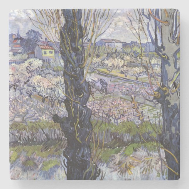Van Gogh Vy över Arles blommande fruktträdgårdar K Stenunderlägg (Framsidan)