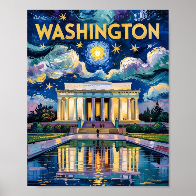 Van Gogh Washington DC Travel Art Lincoln Memorial Poster (Framsidan)