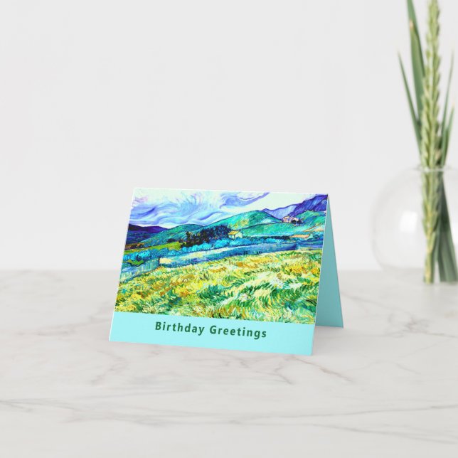 VAN GOGH "Wheat Fält Behind Saint Paul" Birthday Kort (Framsida)