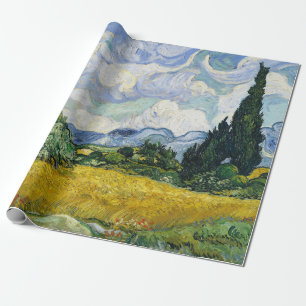 Van Gogh Wheat Fält Cypresses Painting Presentpapper