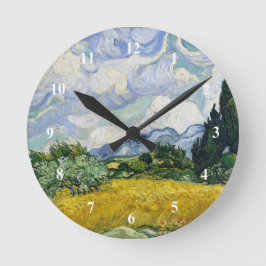 Van Gogh Wheat Fält Cypresses Painting Rund Klocka