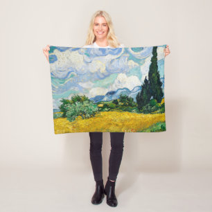 Van Gogh Wheat Fält med Cypresses. Impressionism Fleecefilt