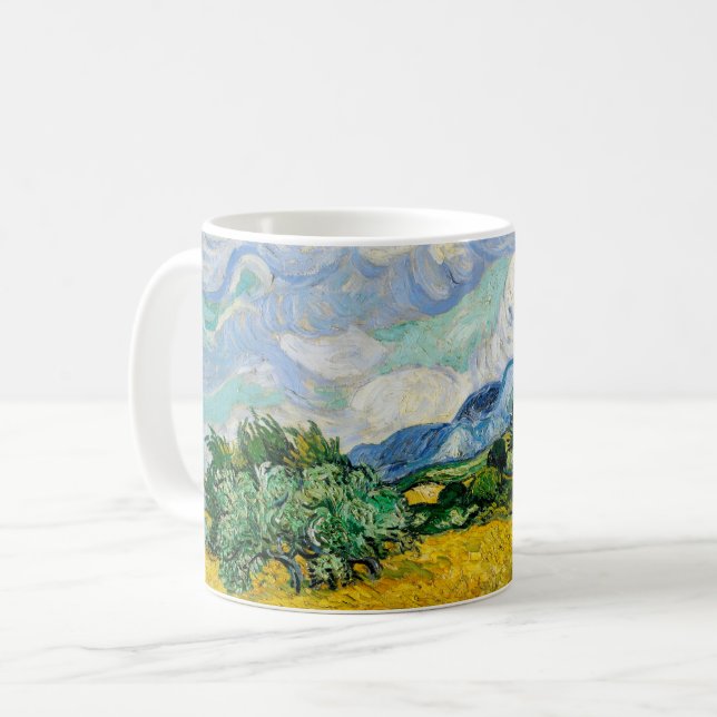 Van Gogh Wheat Fält med Cypresses. Impressionism Kaffemugg (Framsida vänster)