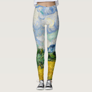 Van Gogh Wheat Fält med Cypresses. Impressionism Leggings