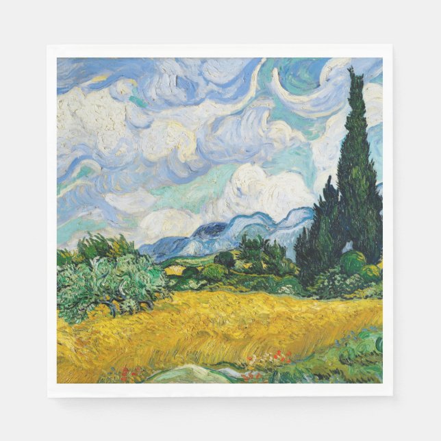 Van Gogh Wheat Fält med Cypresses. Impressionism Pappersservett (Framsidan)