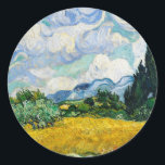 Van Gogh Wheat Fält med Cypresses. Impressionism Runt Klistermärke<br><div class="desc">Van Gogh "Wheat Fält med Cypresses"-dekal.</div>