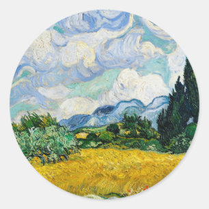 Van Gogh Wheat Fält med Cypresses. Impressionism Runt Klistermärke