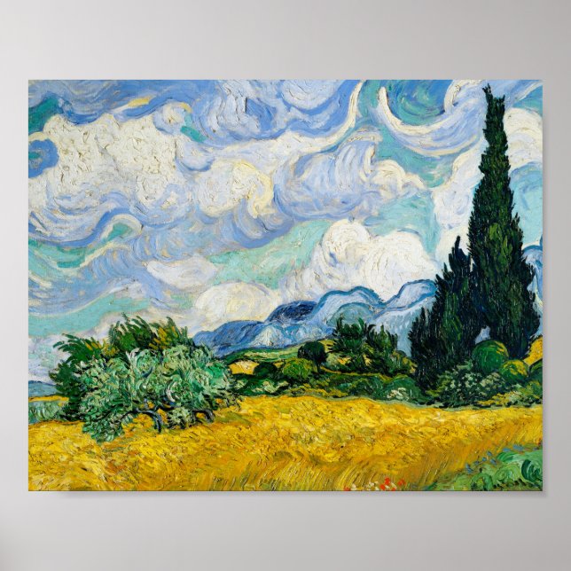Van Gogh Wheat Fält med Cypresses liggande Poster (Framsidan)