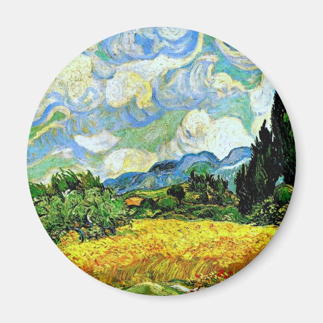 Van Gogh: Wheat Fält med Cypresses Magnet (Framsidan)