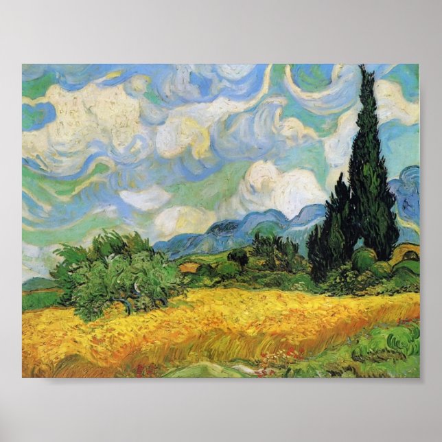 Van Gogh - Wheat Fält med Cypresses Poster (Framsidan)