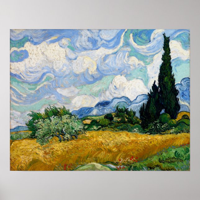 Van Gogh - Wheat Fält med kypresser Poster (Framsidan)