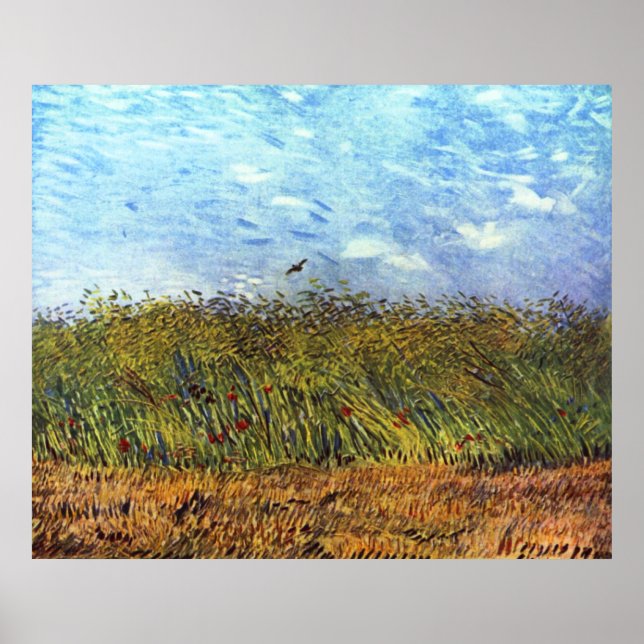 Van Gogh: Wheat Fält med Poppies och Lark Poster (Framsidan)