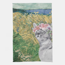 Van Gogh Wheat Fält och Finare Cat Kökshandduk