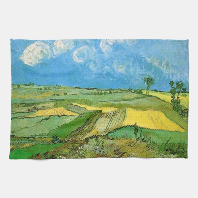 Van Gogh Wheat Fält vid Auvers under Clouded Himla Kökshandduk (Horisontell)