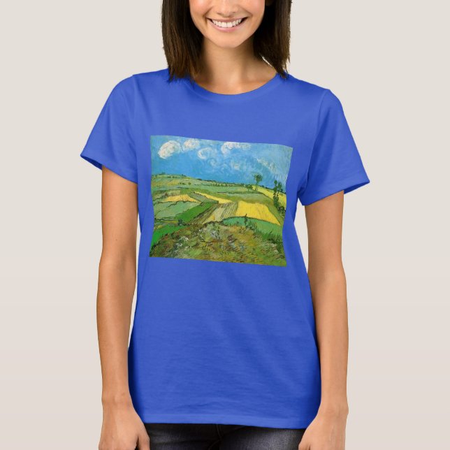 Van Gogh Wheat Fält vid Auvers under Clouded Himla T Shirt (Framsida)