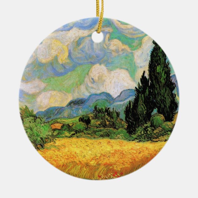 Van Gogh Wheat Fält w Cypresses på Haute Galline Julgransprydnad Keramik (Framsidan)