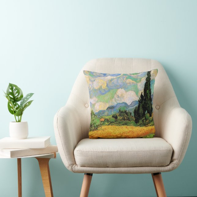 Van Gogh Wheat Fält w Cypresses på Haute Galline Kudde (Stol)