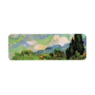 Van Gogh Wheat Fält w Cypresses på Haute Galline Returadress Etikett