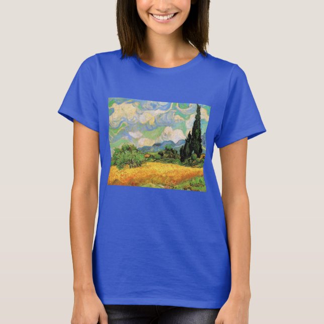 Van Gogh Wheat Fält w Cypresses på Haute Galline T Shirt (Framsida)