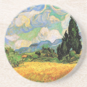 Van Gogh Wheat Fält w Cypresses på Haute Galline Underlägg Sandsten
