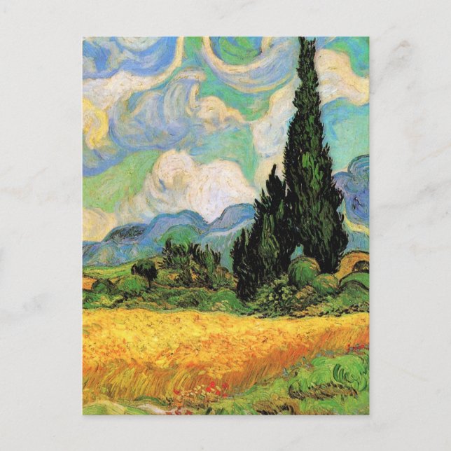 Van Gogh Wheat Fält w Cypresses på Haute Galline Vykort (Framsida)