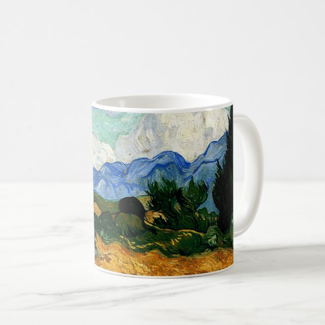 Van Gogh - Wheatfield med Cypress Träd Kaffemugg (Framsida höger)