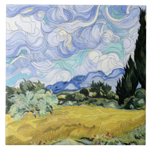 Van Gogh - Wheatfield med cypresser Kakelplatta