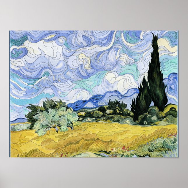 Van Gogh - Wheatfield med cypresser Poster (Framsidan)