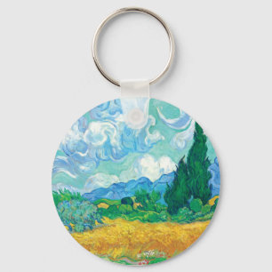 Van Gogh Wheatfield med Cypresses Nyckelring