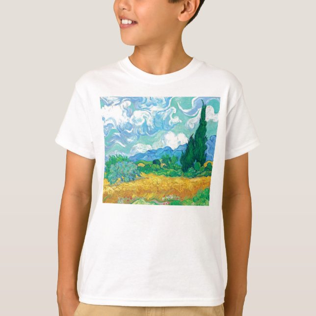 Van Gogh Wheatfield med Cypresses T-shirt (Framsida)